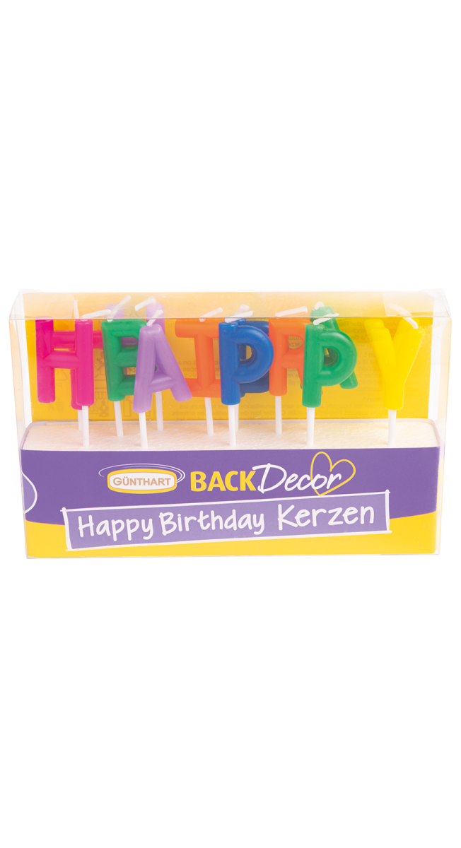 BackDecor Happy Birthday Wachskerzen, bunt 