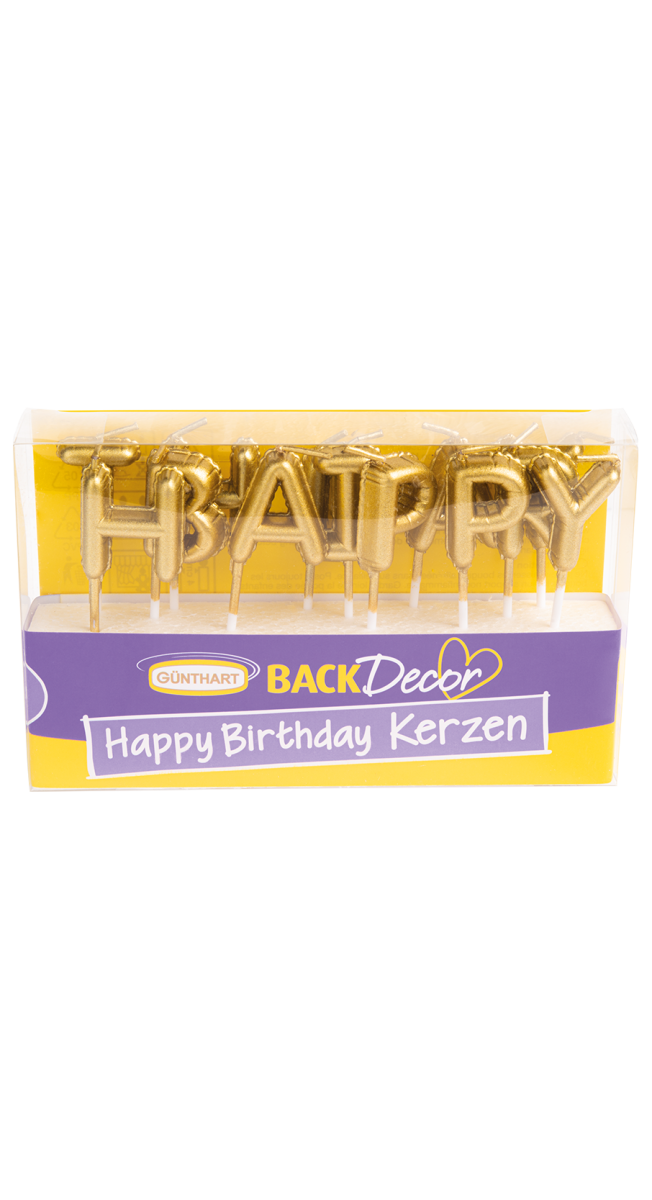 BackDecor Happy Birthday Wachskerzen, gold 