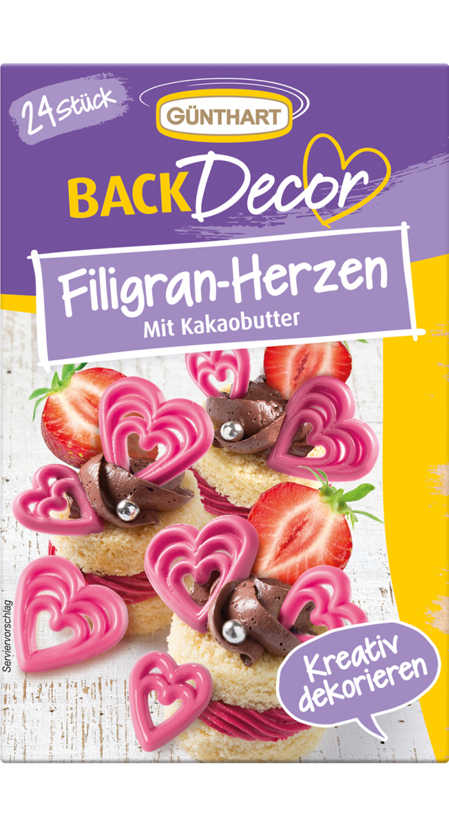 BackDecor 24 Filigran-Herzen mit Kakaobutter 