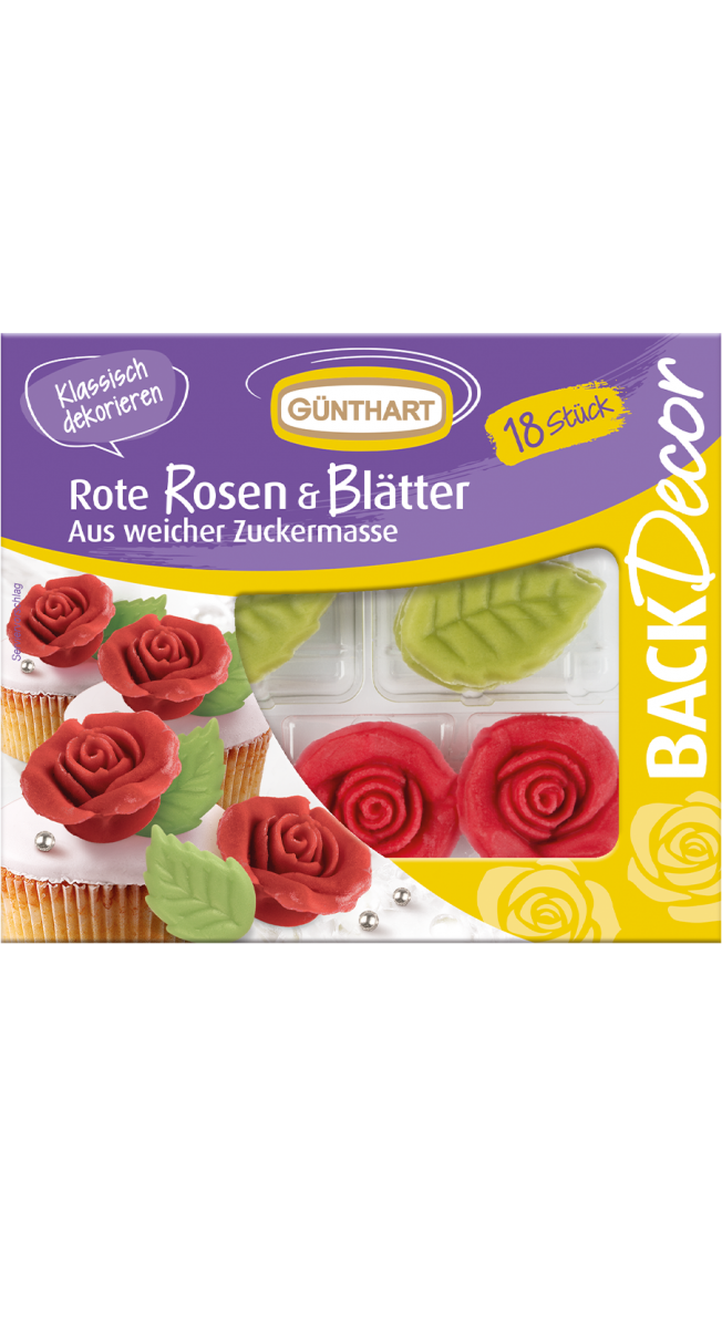 BackDecor Rote Rosen und Blätter, 18 Stück 