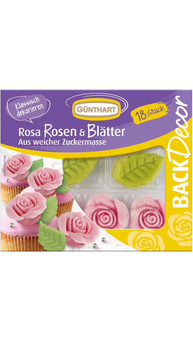 BackDecor Rosa Rosen und Blätter, 18 Stück 
