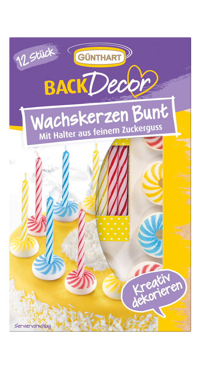 BackDecor Wachskerzen Bunt, 12 Stück 