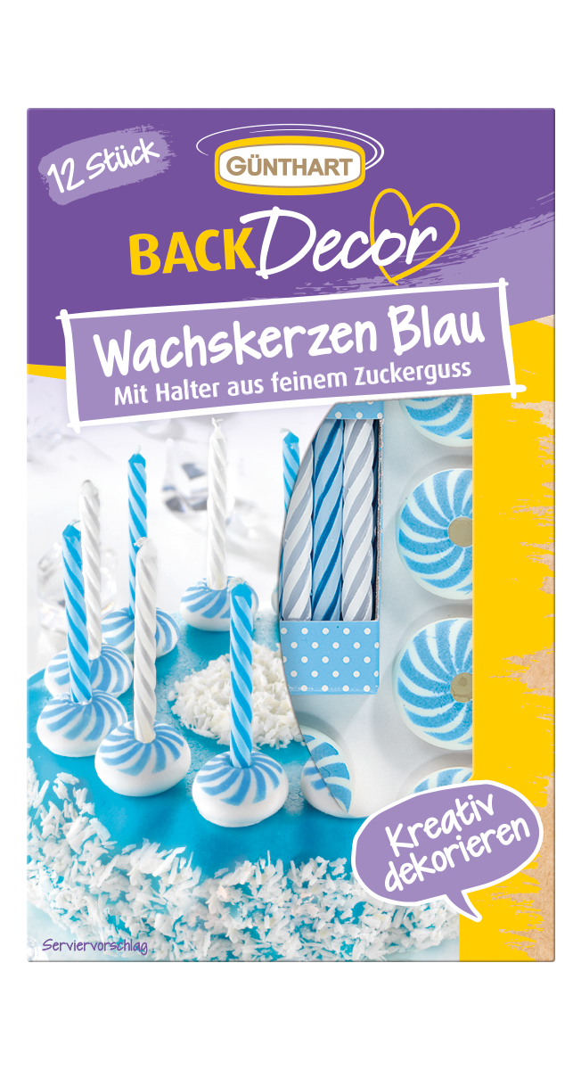BackDecor Wachskerzen Blau, 12 Stück 