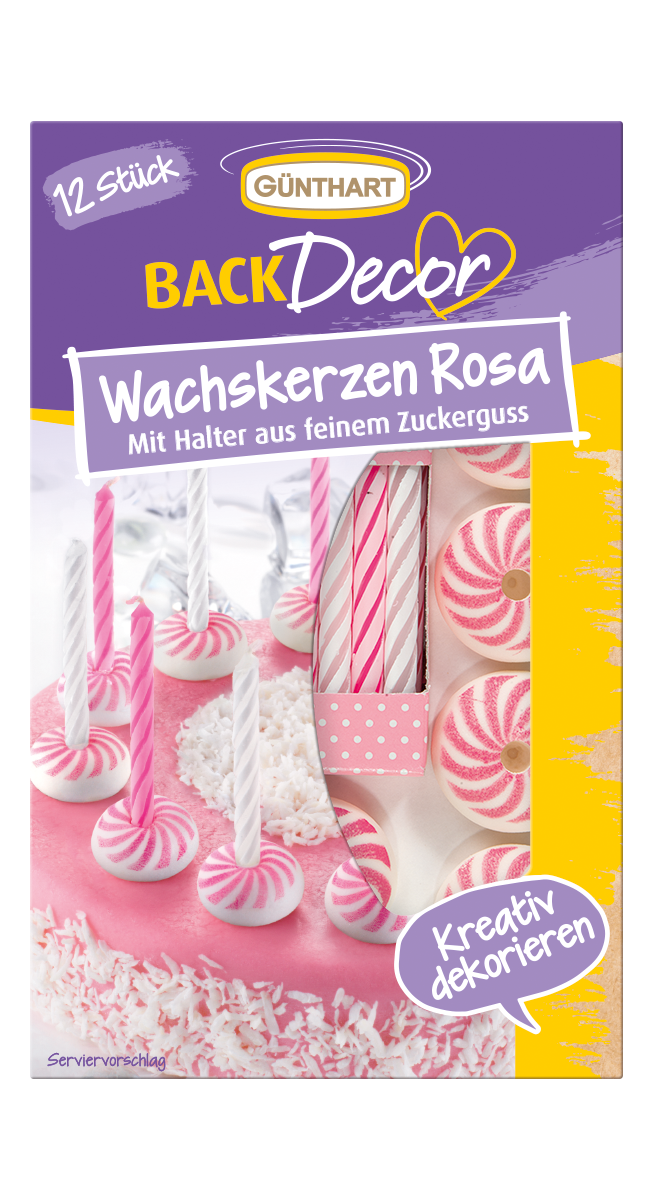 BackDecor Wachskerzen Rosa, 12 Stück 