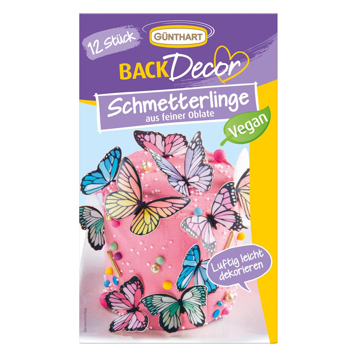 BackDecor 12 bunte Schmetterlinge aus Oblaten 